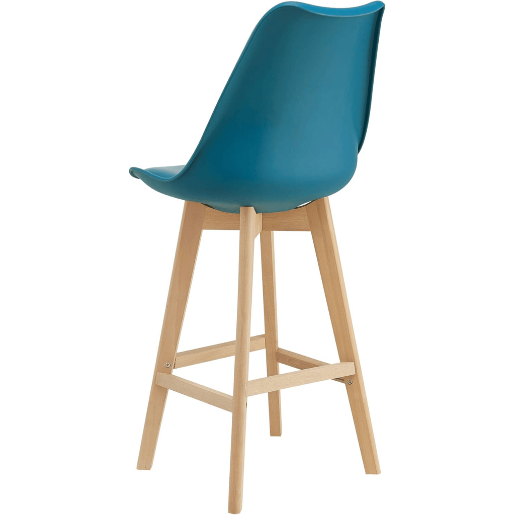 Taburete Alto Cocina con Respaldo, Asiento Blando y Tapizado, Patas Altas Resistentes de Madera de Haya con Reposapiés, Sillas Nórdicas, Ideal para Cocina, Salón, Comedor y Restaurante, 54.5 x 49.5 x 106 cm