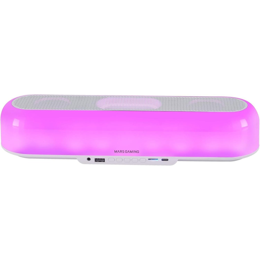 Mars Gaming MSB-Orb, Altavoz Portátil + Barra de Sonido 20W, Iluminación Orbilight RGB 360º, Soundbar con Sistema de Triple Driver, Altavoces Gaming Bluetooth 5.3 / USB/MicroSD/AUX/FM, Blanco