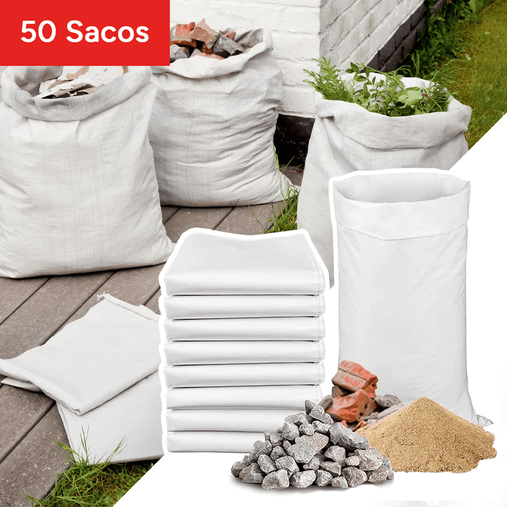 Sacos de Escombro, Sacos de Rafia, Bolsas de Polipropileno, Saco de Recogida Reforzada y Resistente, Reutilizable y Polivalente, Más de 25kg de Carga, Tamaño Grande 80 x 50 cm