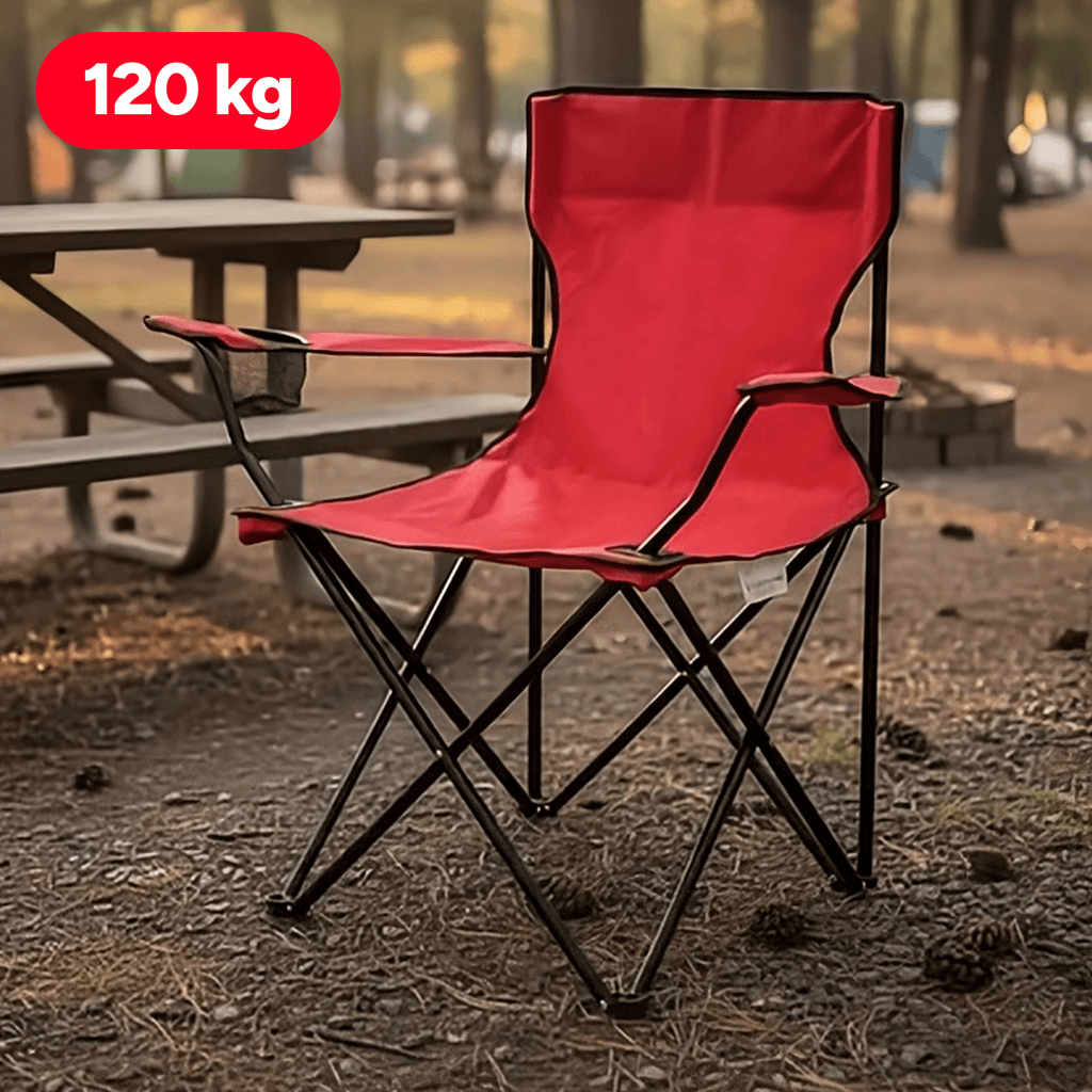 Pack x2 Sillas Plegables Camping con Respaldo y Apoyabrazos para Exterior, Acampada, Pescar y Picnic de 50 x 50 x 80 cm, Resistente y Compacta, Soporta hasta 120kg, Rojo