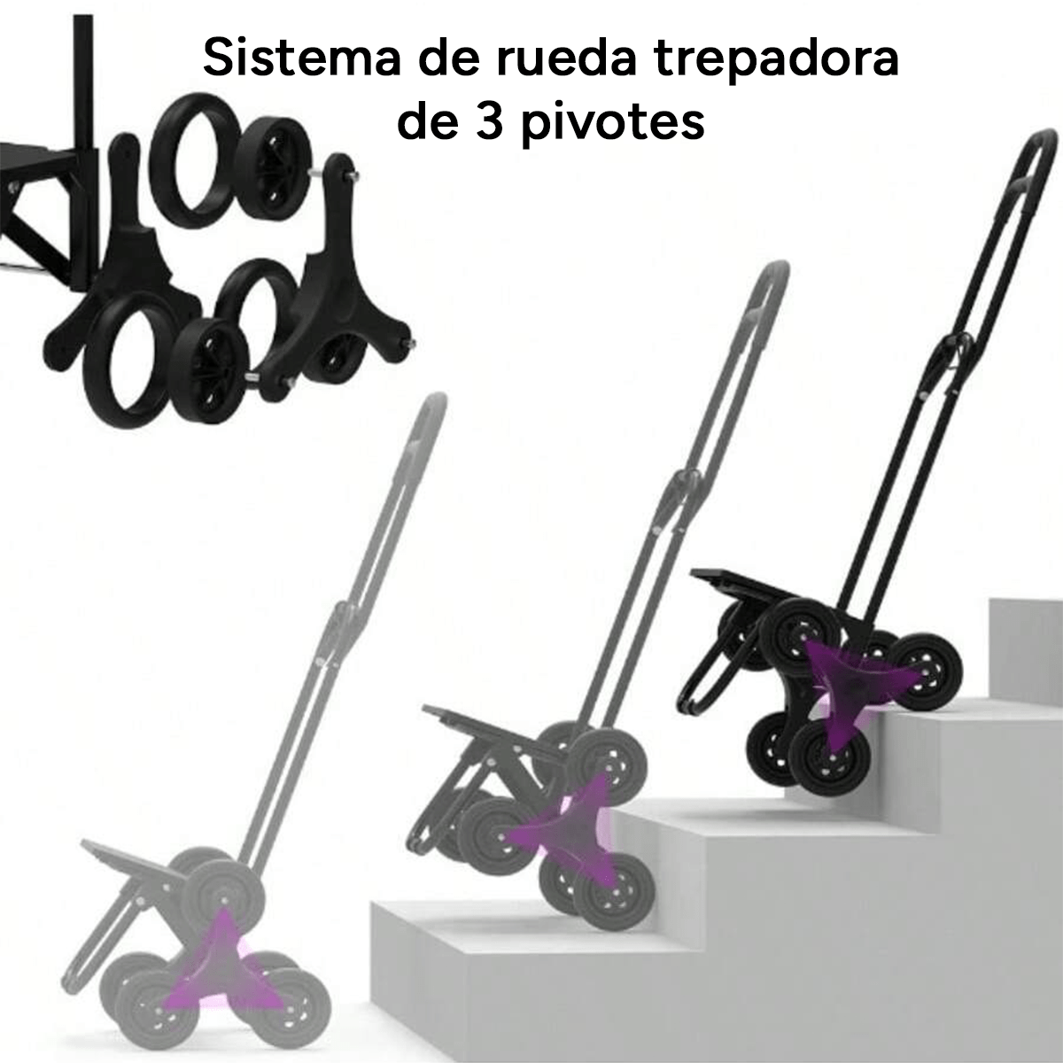 Carro Compra con Bolsillo Frontal y Lateral, Carro con 6 Ruedas Pivotantes para Trepar Escalones y Bordillos, Con Capacidad de hasta 40 Litros, Ruedas Grandes Resistentes y Estables Ideales para Facilitar el Transporte y Llevar mejor el Peso