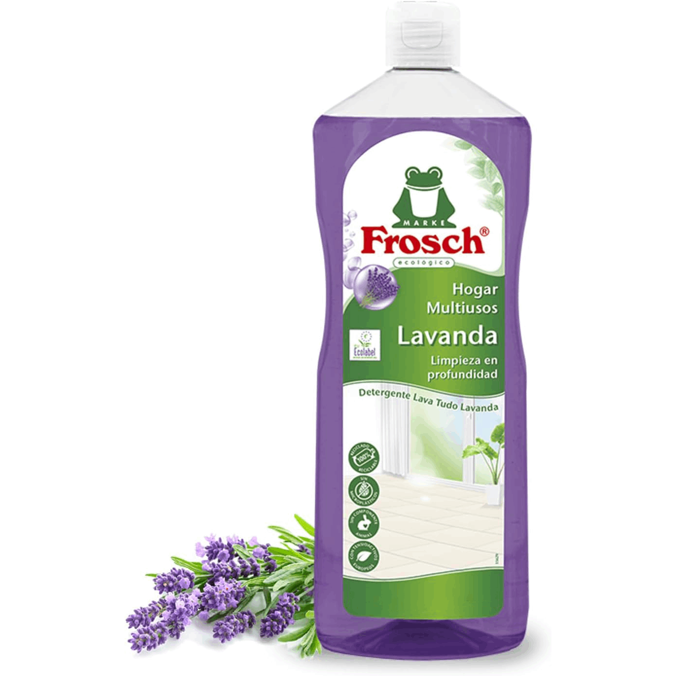 Frosch Limpiador Multiusos de Hogar con Extractos de Lavanda, Elimina la Grasa y la Suciedad en General, Higienizante Eficaz, Resultado Brillante y Duradero, 1L