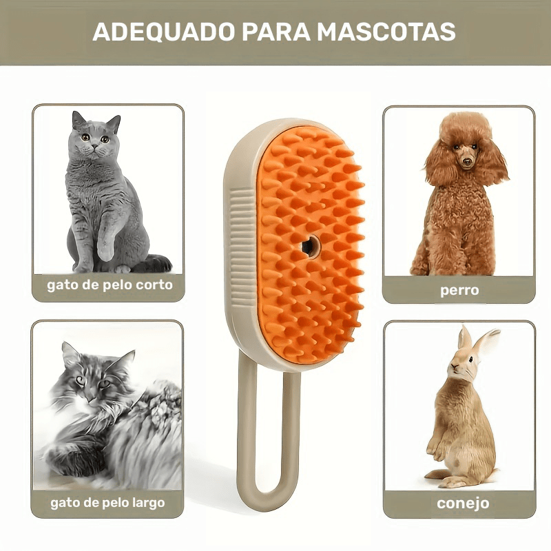 Cepillo Vapor Mascotas, Masajea y Retira el Pelo Suelto, Botón para Vapor, Peine de Pelaje para Mascotas Recargable por USB, Mango Abatible, Ideal para Todos los Gatos y Perros, Adecuado para Uso Diario