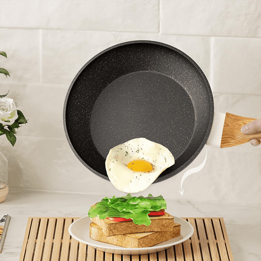 Set 3 Sartenes de Cocina de Aleación de Aluminio Forjado con Revestimiento Cerámico Antiadherente, Tamaños Ø20/24/28 cm, Mangos de Baquelita, Alta Resistencia y Distribución Uniforme del Calor
