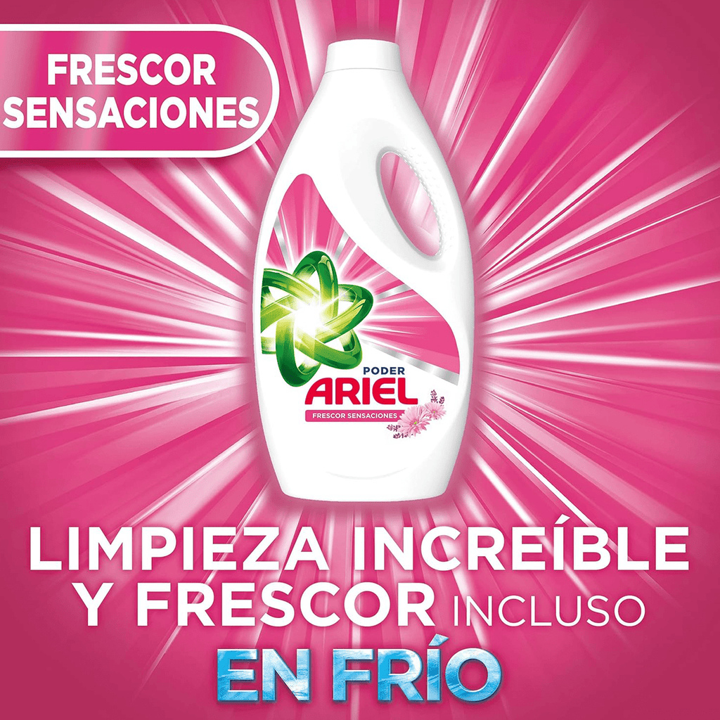 Ariel Detergente para Lavadora Liquido, 30 Lavados por Botella, Jabon Lenor Frescor Sensaciones, Limpieza Mejorada en Ciclos Mas Frios con la Exclusiva Tecnologia de Limpieza en Frio