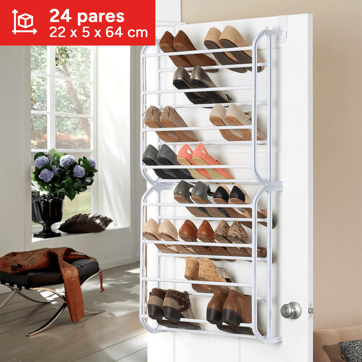 Zapateros Organizador Puerta con Capacidad hasta 24 Pares de Zapatos, Organizador Puerta, Zapatero de Puerta para Ahorrar Espacio, Multinivel, Resistente, Zapatero Colgante, Fácil de Montar, Construcción Robusta y Duradera, Ocupa poco Espacio