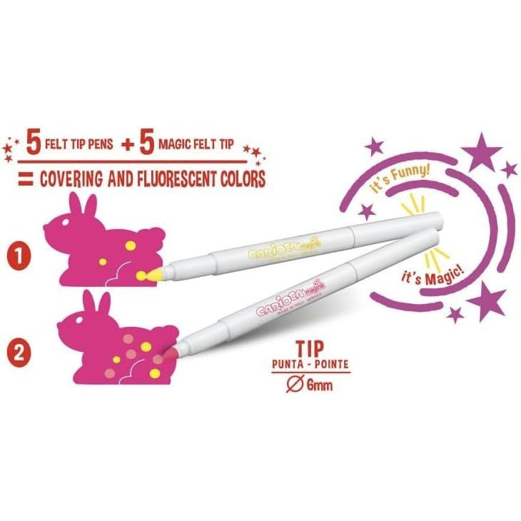 CARIOCA Rotuladores de Colores Magicos, Rotulador Blanco para Cambiar el Color, Paquete de 10 Rotuladores