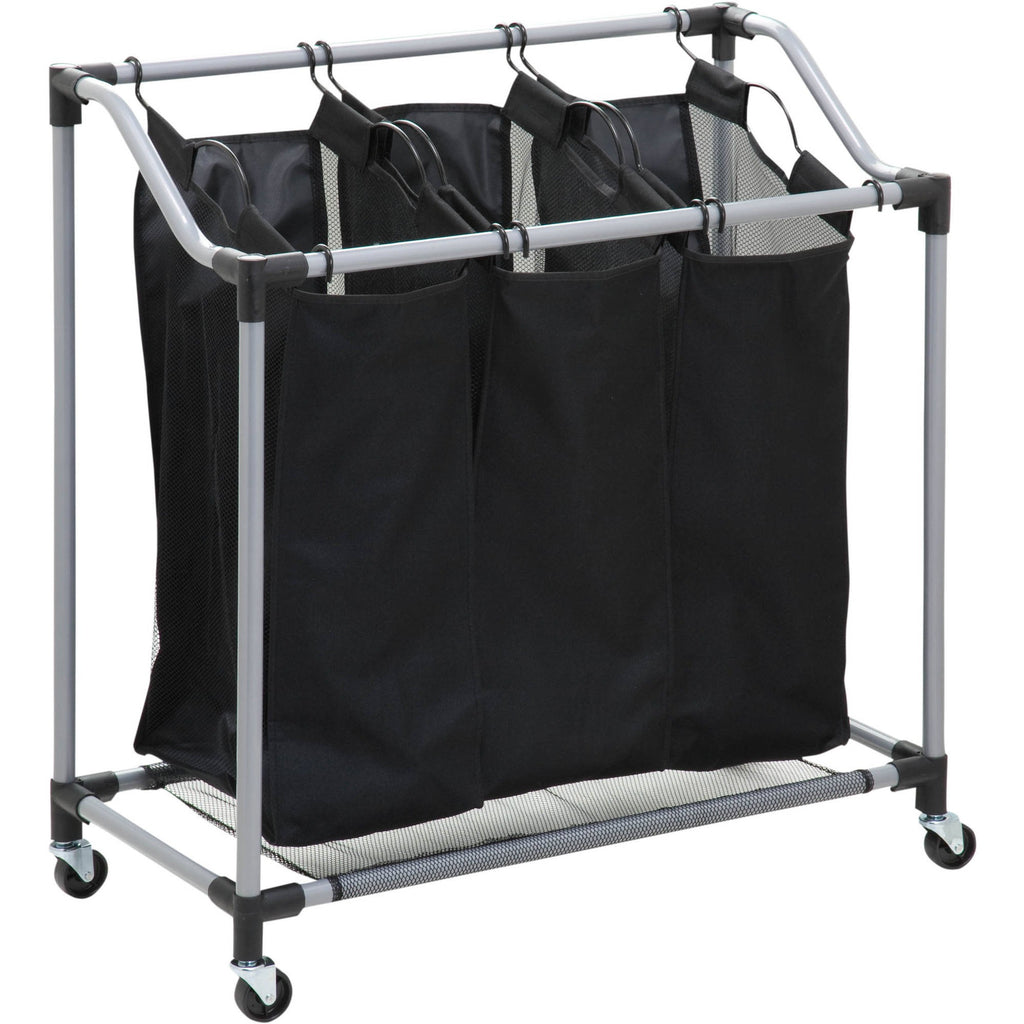 Carrito Lavandería con Robusta Estructura de Acero y 3 Bolsas de Tejido de Malla Transpirable Extraíbles, Ruedas para Fácil Transporte, Medidas de16,5 X 10,3 X 73,6 cm