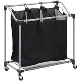 Carrito Lavandería con Robusta Estructura de Acero y 3 Bolsas de Tejido de Malla Transpirable Extraíbles, Ruedas para Fácil Transporte, Medidas de16,5 X 10,3 X 73,6 cm