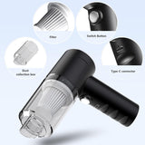 Aspiradora y sopladora de mano inalámbrica de 120 W, con filtro plegable, accesorios multifuncionales, para teclado, pelo, interior del automóvil, 16.3 x 15.5 cm