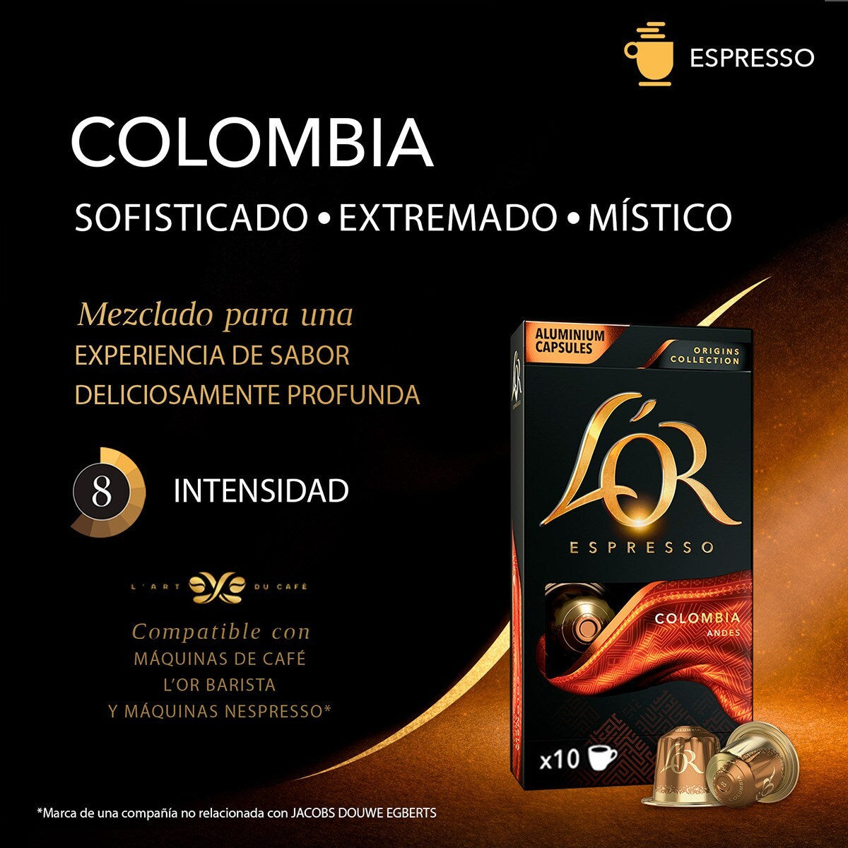L'Or Espresso Café Cápsulas Colombia Andes Origins Collection, Intensidad 8, 10/50 Cápsulas