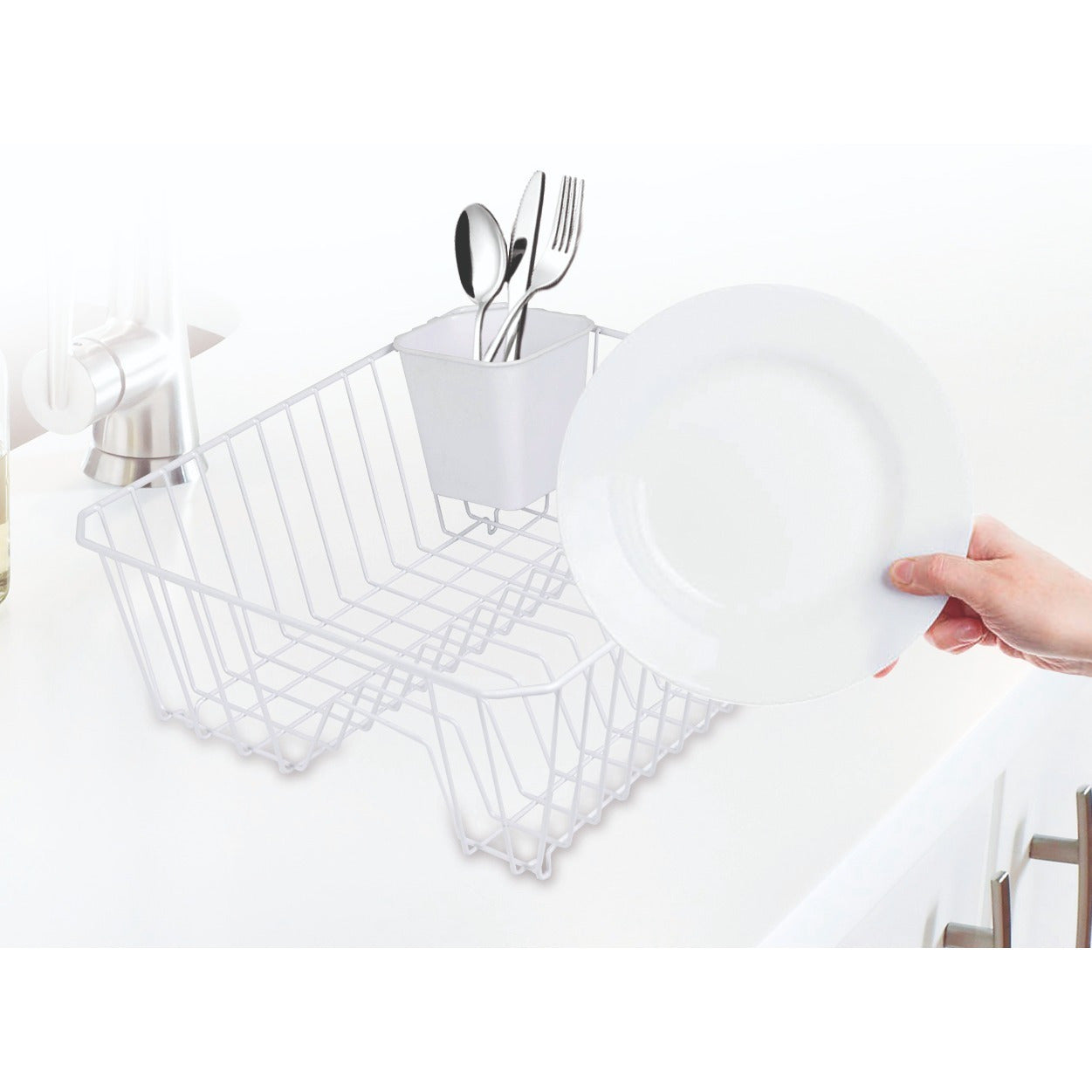 Organizador Platos, Organizador Cocina, Escurridor de Platos, Estante de Secado, Ideal para Ahorrar Espacio, Espacio para Cubiertos, Capacidad para 12 Platos, Perfecto para Apilar Platos o Utensilios de Cocina, 36.5 x 31.5 x 14 cm