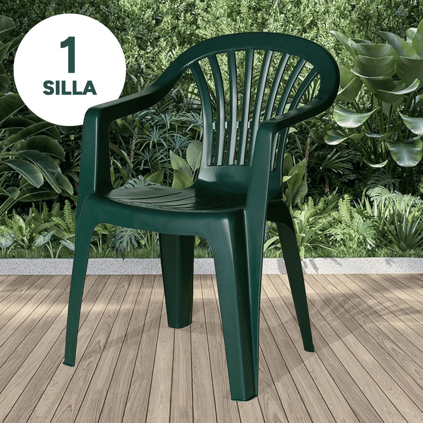 Silla Jardín Exterior de Plástico Resistente, Ideal para Jardín, Patio, Playa o Camping, Apilables, 55 x 53 x 82 cm