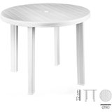 Mesa Plastico Exterior, Mesa para Jardín, Interior, Comedor, para 4 Pesonas, Máxima Resistencia y Fácil Limpieza, Color Blanco, 90cm diámetro