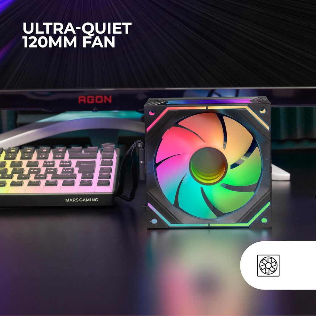 Mars Gaming MF-LINKFINITY, Ventilador Modular PWM 120mm, Sistema de Conexión LINKFINITY, Iluminación Infinity Mirror ARGB 360º, Ultra-silencioso 12dB, Negro