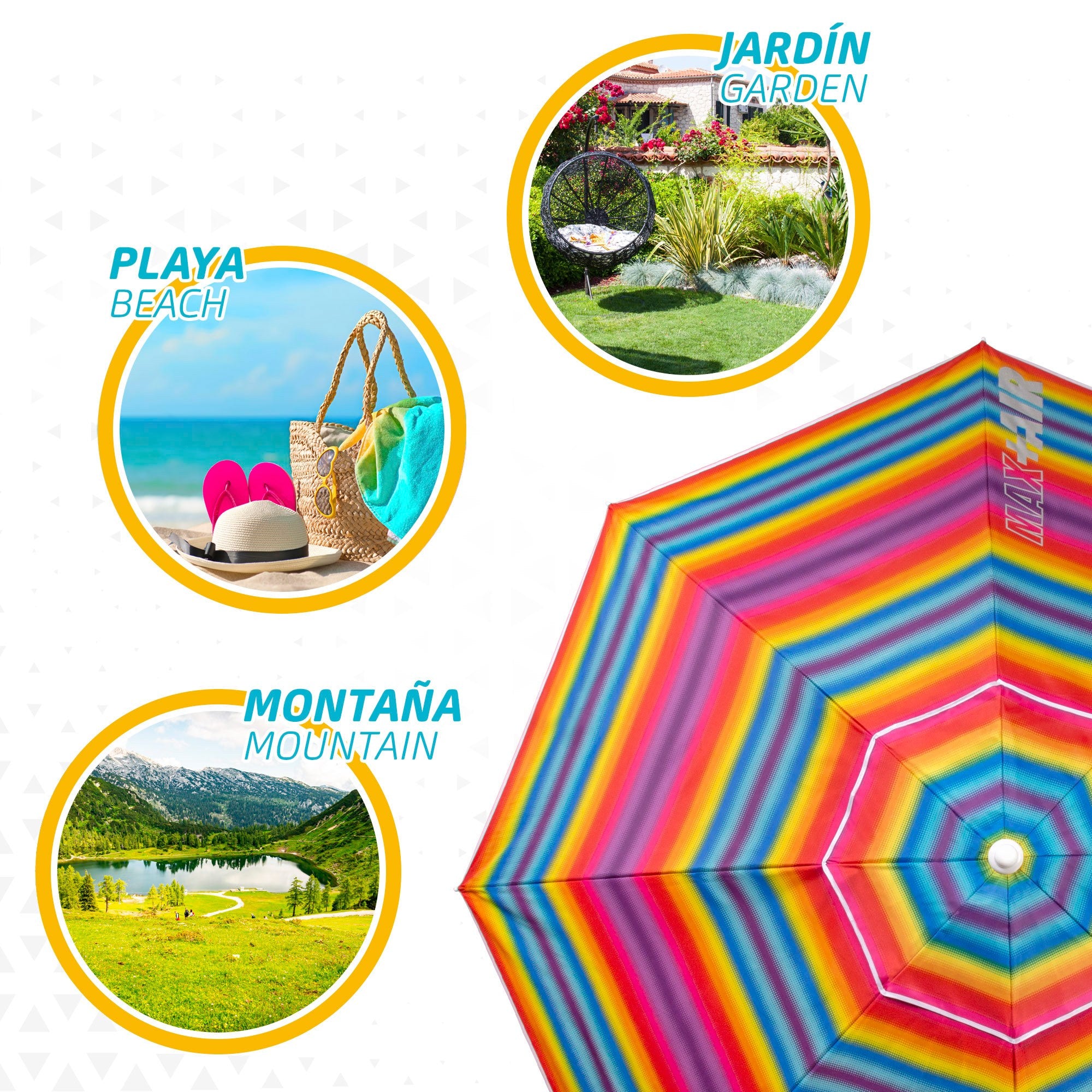 Sombrilla Playa Grande, 200cm / 220cm, Inclinable, Protección UV 50, Hecha de Aluminio y Tela Oxford con Revestimiento, Forma Única para Favorecer la Ventilación, 8 Varillas Resistentes y Flexibles, Ancho Tubo 28/32mm