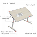 Mesa para Portátil Plegable con Ventilador, 5 Niveles de Altura y Ángulo del Tablero Ajustable, Ventilador USB para Optimizar Rendimiento del Portátil, Borde Antideslizamiento, Ideal para cualquier Espacio, 60 x 23 x 24-32 cm