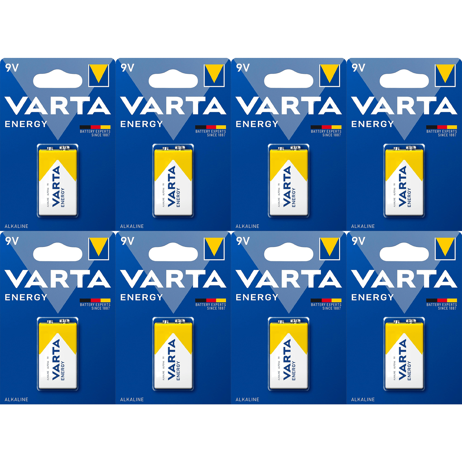 Pilas 9V Alcalinas, Pilas 9v Cuadradas de Alto Rendimiento, VARTA Energy, Larga Duración, Energía Continua, Ideal para Detectores de Humo, Micrófonos Inalámbricos, Pedales de Guitarra, Multímetros, Electrodomésticos