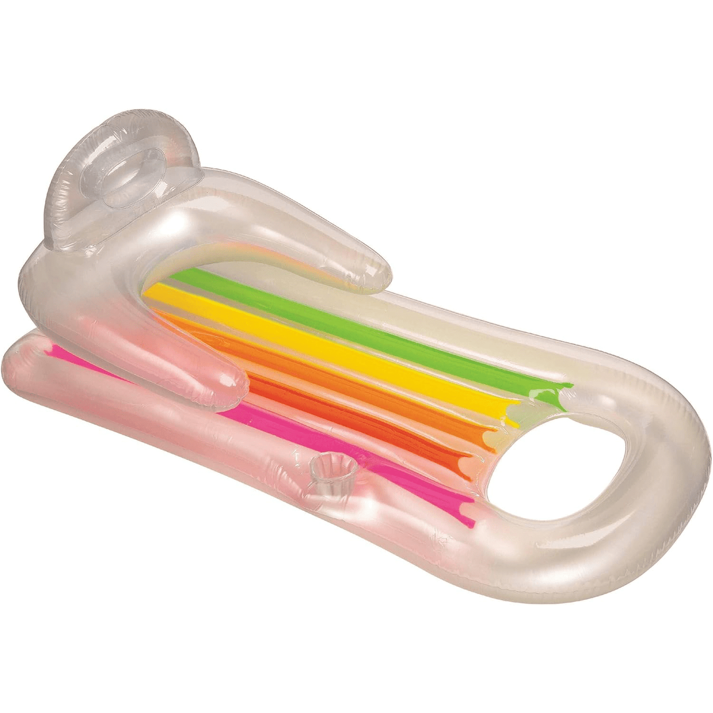 Colchoneta Inflable Piscina, Hamaca de Agua Flotante con Respaldo y Porta Bebidas, Hecha de Vinilo Ultra Resistente, Con 2 Cámaras de Aire para Mayor Seguridad, Incluye Parche para Reparar Pequeños Poros o Pinchazos, 100kg Peso Máximo, Color Aleatorio