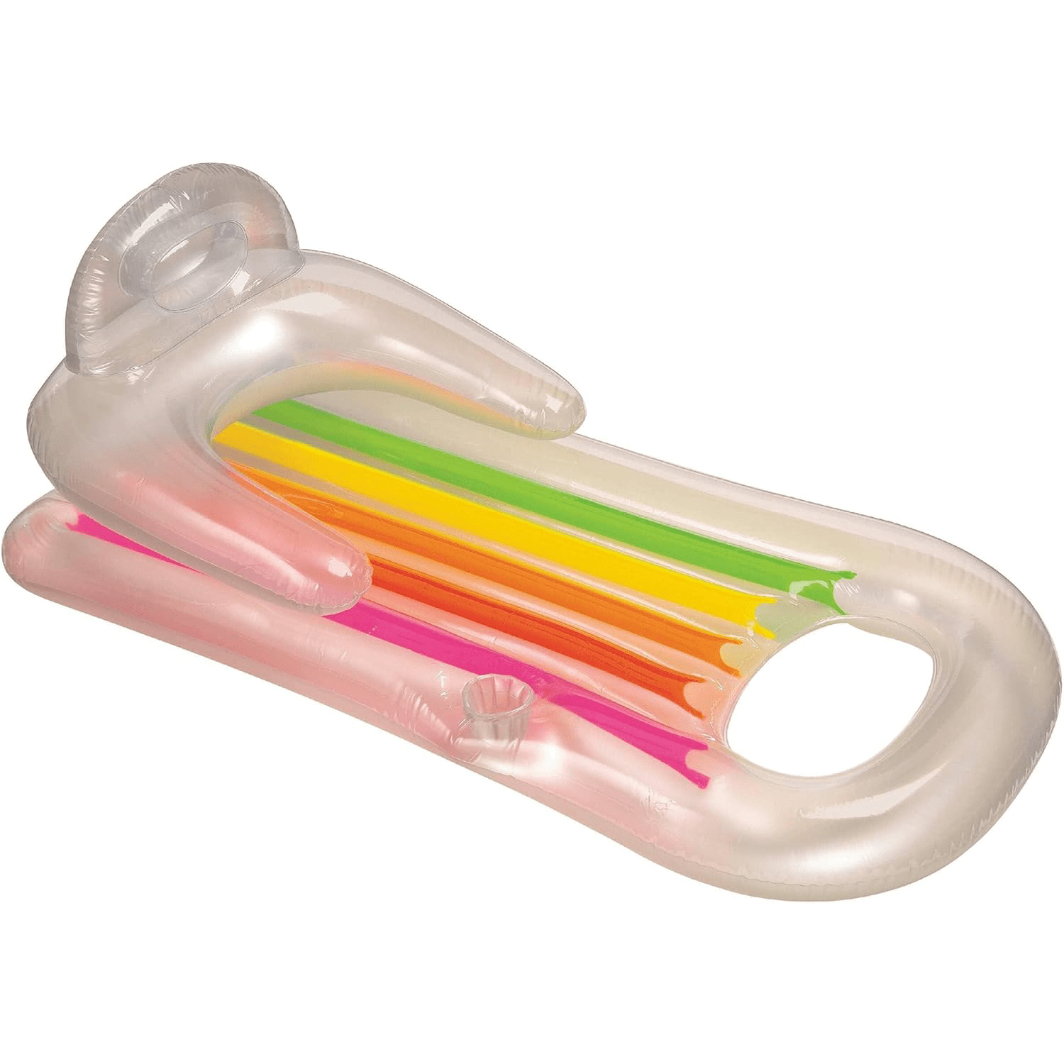 Colchoneta Inflable Piscina, Hamaca de Agua Flotante con Respaldo y Porta Bebidas, Hecha de Vinilo Ultra Resistente, Con 2 Cámaras de Aire para Mayor Seguridad, Incluye Parche para Reparar Pequeños Poros o Pinchazos, 100kg Peso Máximo, Color Aleatorio
