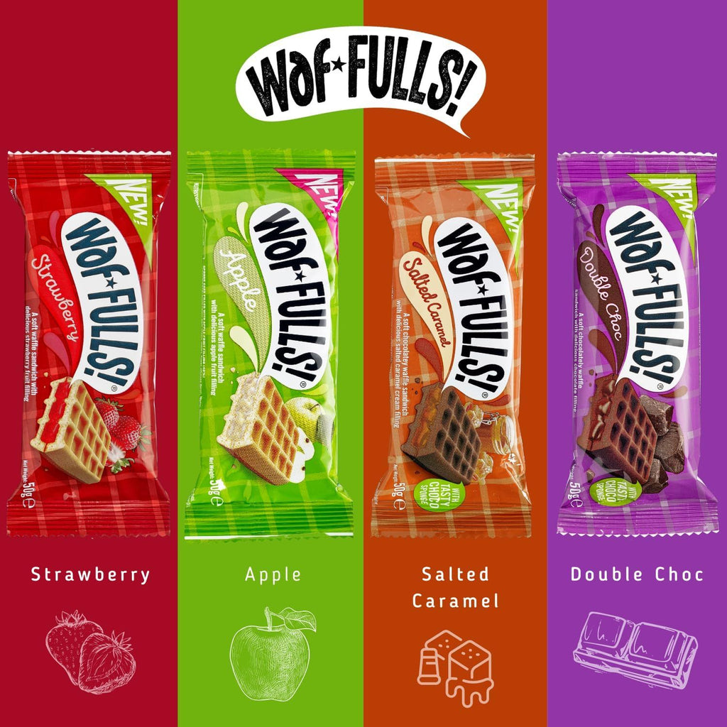 WafFULLS! Gofres de Sabores, 12 Gofres para Picoteo, Desayuno y Merienda, Barritas Esponjosas Rellenas, Gofres Envueltos Individualmente Listo para Comer, Caja con 12 Gofres