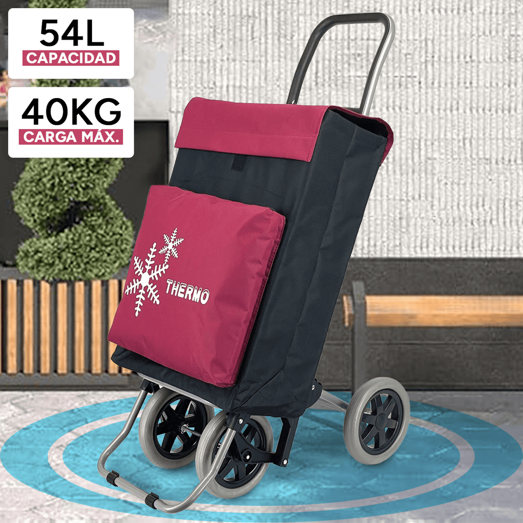 Carro Compra Plegable con Bolsillo Térmico para Congelados, Carro Plegable con Ruedas, 2 Compartimentos, Con Capacidad de hasta 50 Litros y 40 Kg de Carga Máxima, 4 Ruedas Grandes Resistentes y Estables Ideales para Facilitar el Transporte y Llevar mejor