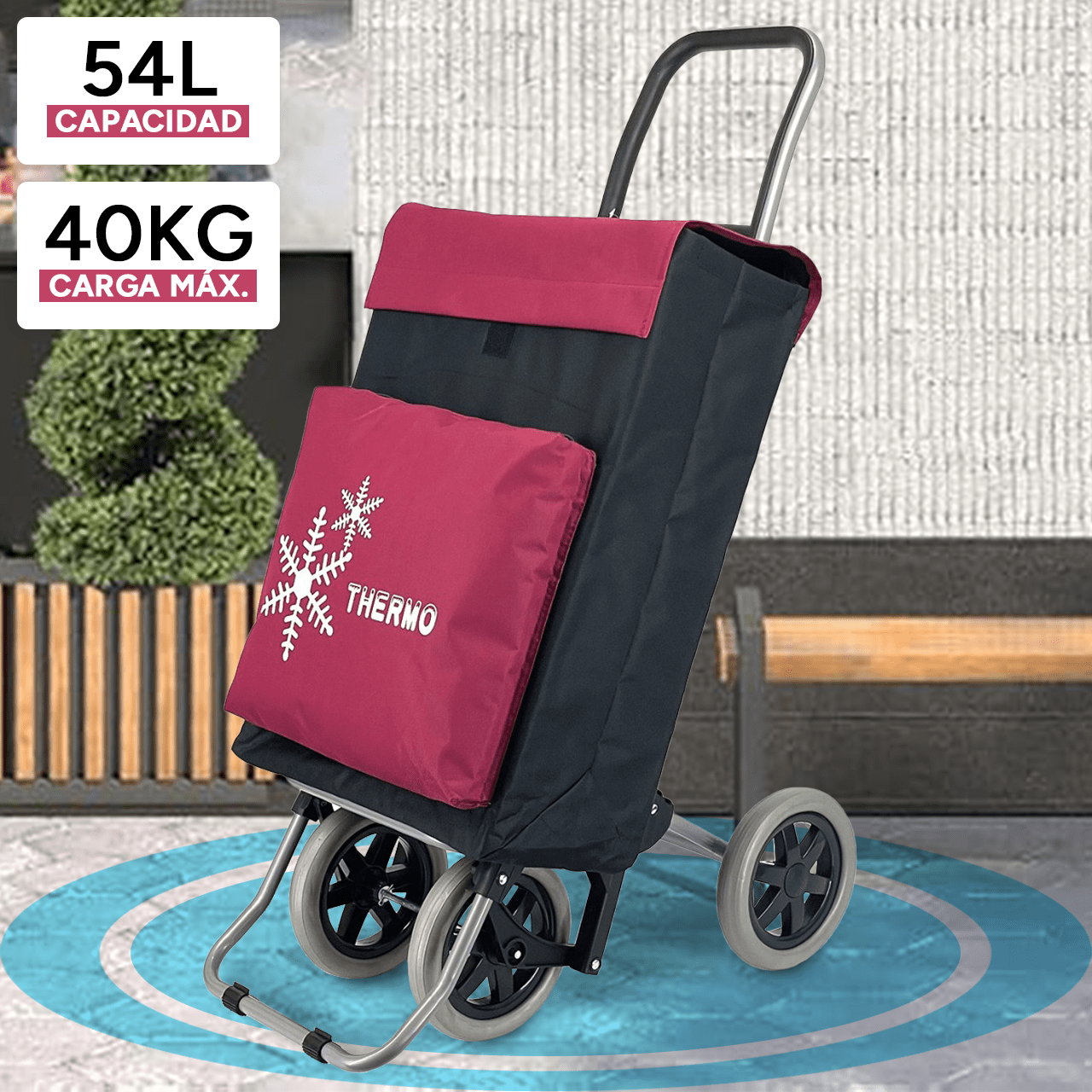 Carro Compra Plegable con Bolsillo Térmico para Congelados, Carro Plegable con Ruedas, 2 Compartimentos, Con Capacidad de hasta 50 Litros y 40 Kg de Carga Máxima, 4 Ruedas Grandes Resistentes y Estables Ideales para Facilitar el Transporte y Llevar mejor