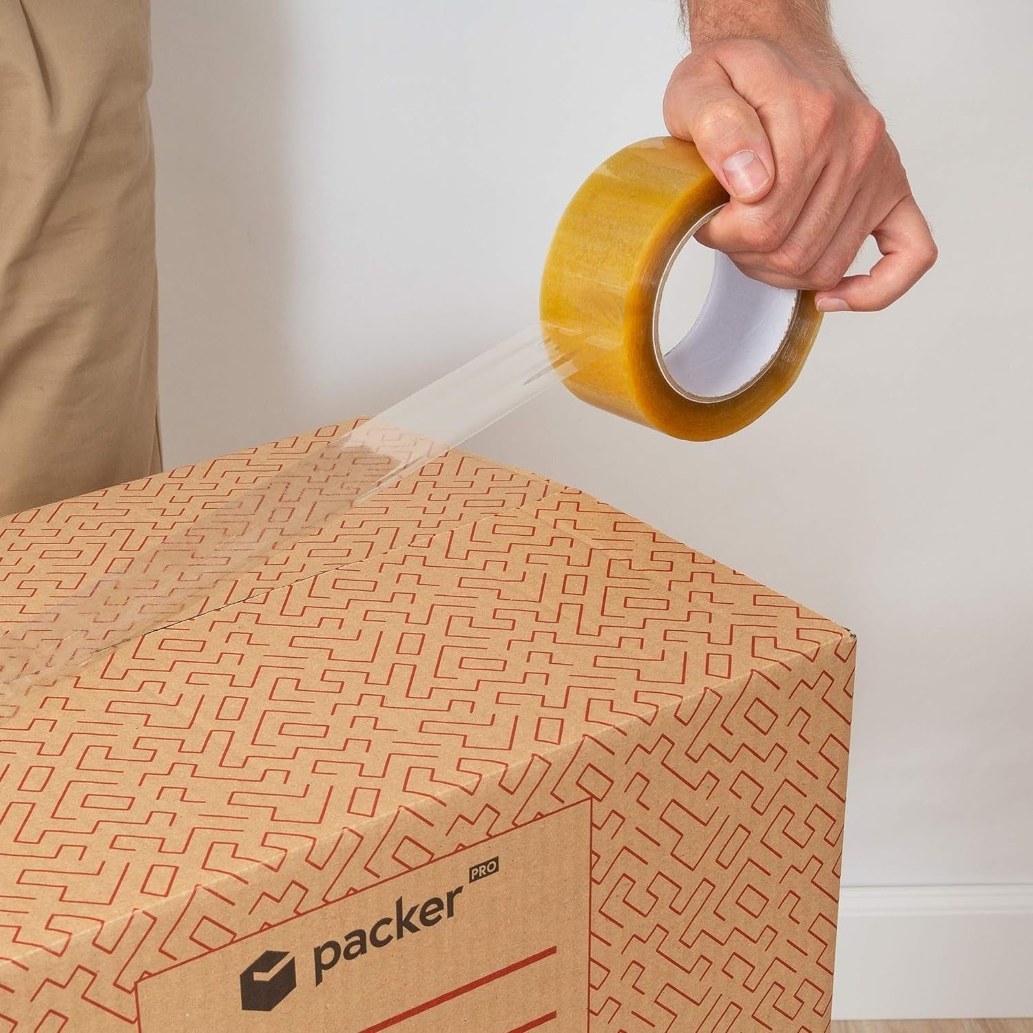 packer PRO Caja Cartón para Mudanzas y Almacenaje Ultra Resistentes con Asas, Fabricadas en Cartón Duro, Ideal para Mudanzas o Almacenaje de Libros y Ropa, Transporte Cómodo y Seguro gracias a las Asas Laterales