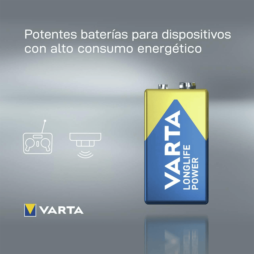 Pilas 9V Alcalinas, Pilas 9v Cuadradas de Alto Rendimiento, VARTA Longlife Power, Ultra Larga Duración, Energía Continua, Ideal para Detectores de Humo, Micrófonos Inalámbricos, Pedales de Guitarra, Multímetros, Electrodomésticos