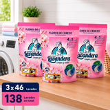 La Antigua Lavandera Detergente en Cápsulas 4 en 1 para Ropa, Aroma Flor de Cerezo, Pack de 3 Cajas de 46 Cápsulas Cada Una, 138 Cápsulas en Total