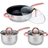 Batería de Cocina 12 Piezas, Juego de Ollas, Cazo y Sartén de Acero Inoxidable, Tapas Incluidas, Apto para Lavavajillas, Apto para Cocina Eléctrica, Gas, Vitrocerámica e Inducción