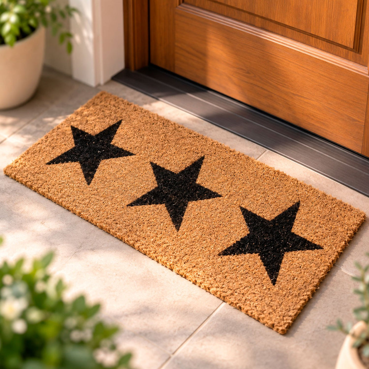 Felpudo Antideslizante para Entrada, Alfombra de Puerta Decorativa con Diseño de Estrellas, Ideal para Hogar y Recibidor, Beige y Negro, 75 x 25 x 1.5 cm
