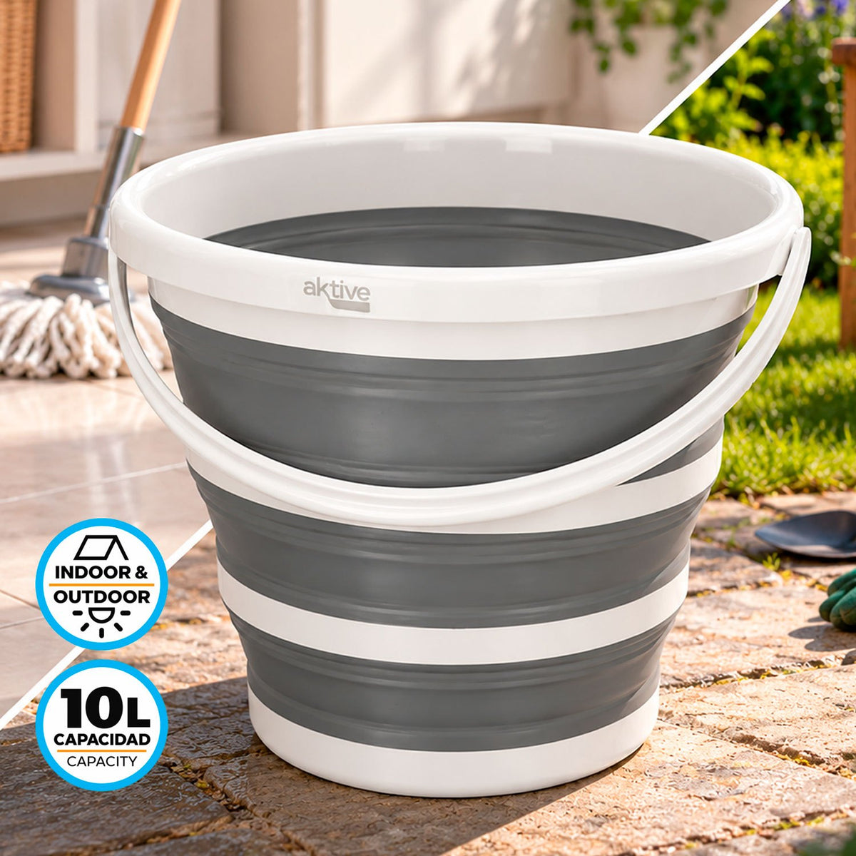 AKTIVE Cubo Plegable Portátil, Multiusos para Hogar y Exterior, Diseño Compacto para Ahorrar Espacio y Facilitar el Almacenamiento, Capacidad de 10 L, 32 x 32 x 25 cm