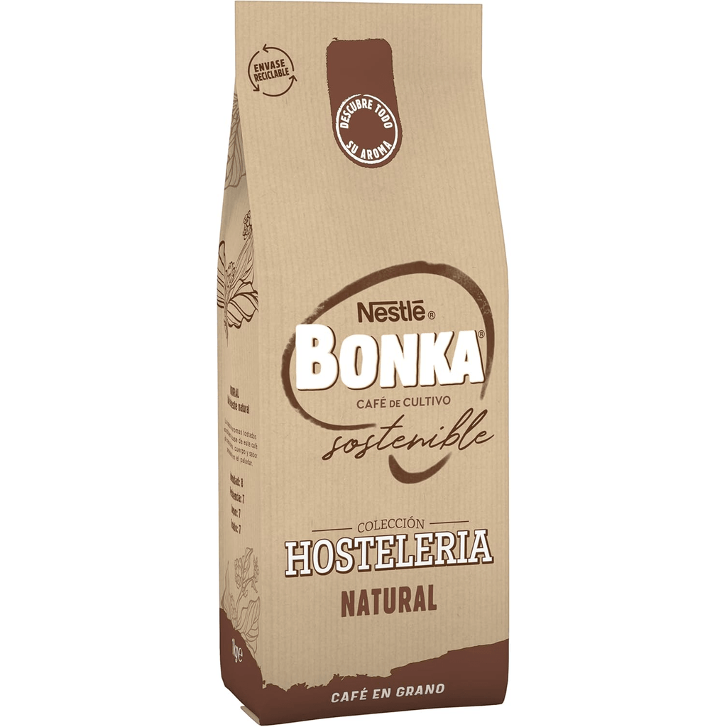 Nestlé Bonka Café Grano Tostado Natural, Suave Aroma a Tostado, Equilibrado en Intensidad, Cuerpo y Persistencia en Paladar, Ideal para Máquina de Café Espresso, 1Kg