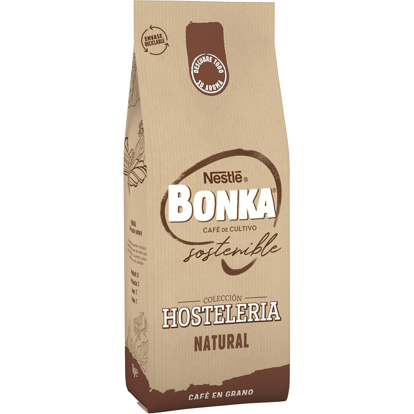 Nestlé Bonka Café Grano Tostado Natural, Suave Aroma a Tostado, Equilibrado en Intensidad, Cuerpo y Persistencia en Paladar, Ideal para Máquina de Café Espresso, 1Kg