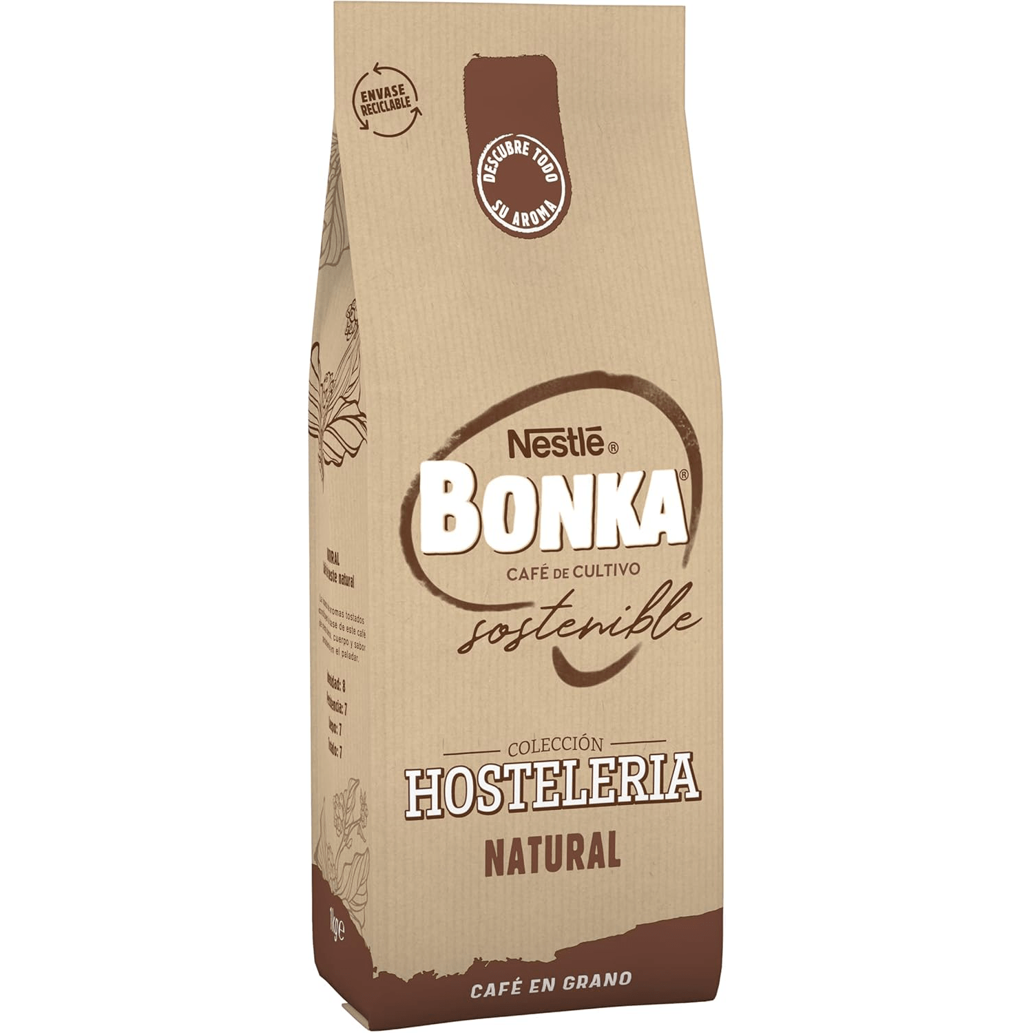 Nestlé Bonka Café Grano Tostado Natural, Suave Aroma a Tostado, Equilibrado en Intensidad, Cuerpo y Persistencia en Paladar, Ideal para Máquina de Café Espresso, 1Kg