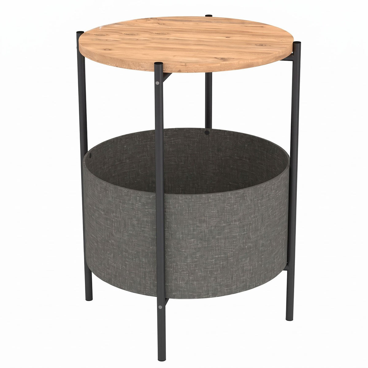 Mesa Auxiliar con Revistero, Mesa de Centro para Salón y Sala de Estar, Diseño Redondo con Espacio de Almacenamiento y Acabado Efecto Madera, 43 x 43 x 60 cm