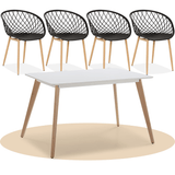 Mesa Comedor para 4-6 Personas, Mesas de Cocina estilo Nórdico, Diseño Resistente, Duradero y Ligero, Ideal para Uso Diario, Tablero MDF Blanco Mate, Patas de Madera de Haya Maciza con Protectores Antirayaduras, Adaptable a Cualquier Espacio