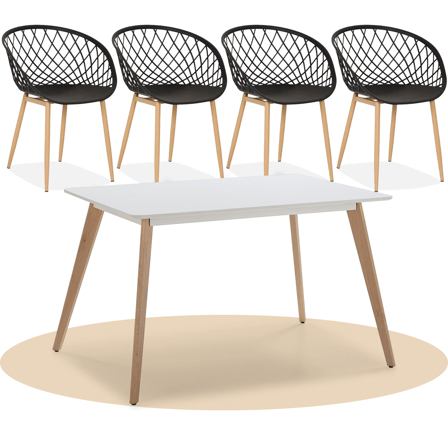 Mesa Comedor para 4-6 Personas, Mesas de Cocina estilo Nórdico, Diseño Resistente, Duradero y Ligero, Ideal para Uso Diario, Tablero MDF Blanco Mate, Patas de Madera de Haya Maciza con Protectores Antirayaduras, Adaptable a Cualquier Espacio