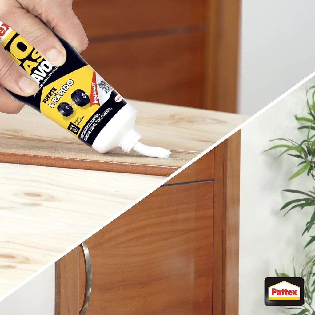 Pattex No Más Clavos Original, Pegamento de Montaje Resistente, Pegamento Extrafuerte para Madera, Metal y más, Adhesivo Blanco Instantáneo, 250g