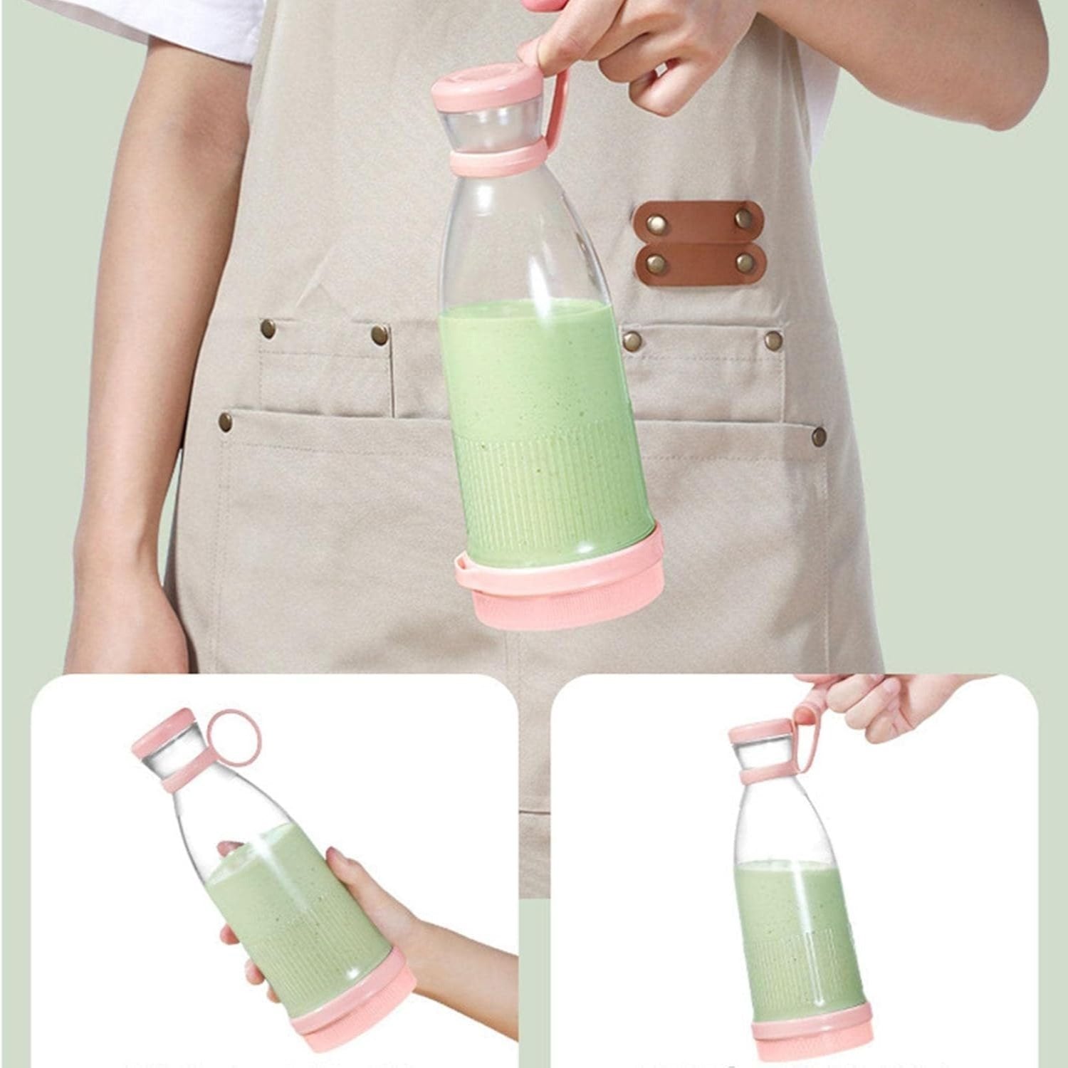 Botella Batidora de 300ml, 6 Cuchillas de Acero, Batería de 1200mAh, Cable de Carga USB, 40W de Potencia, Perfecto para Uso Diario y para Llevar, Para todo Tipo de Frutas y Verduras