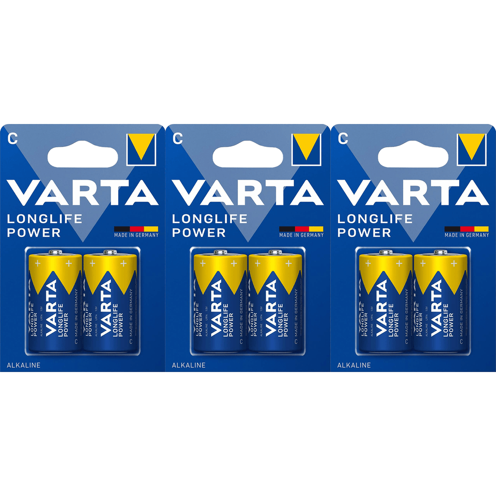 Pilas C Alcalinas de Alto Rendimiento, VARTA Longlife Power, Ultra Larga Duración, Energía Potente y Continua, Ideal para Juguetes, Linternas, Radios, Reproductores de CD, Robots, Cámaras, Altavoces y Otros Dispositivos de Alta Demanda Energética - VARTA