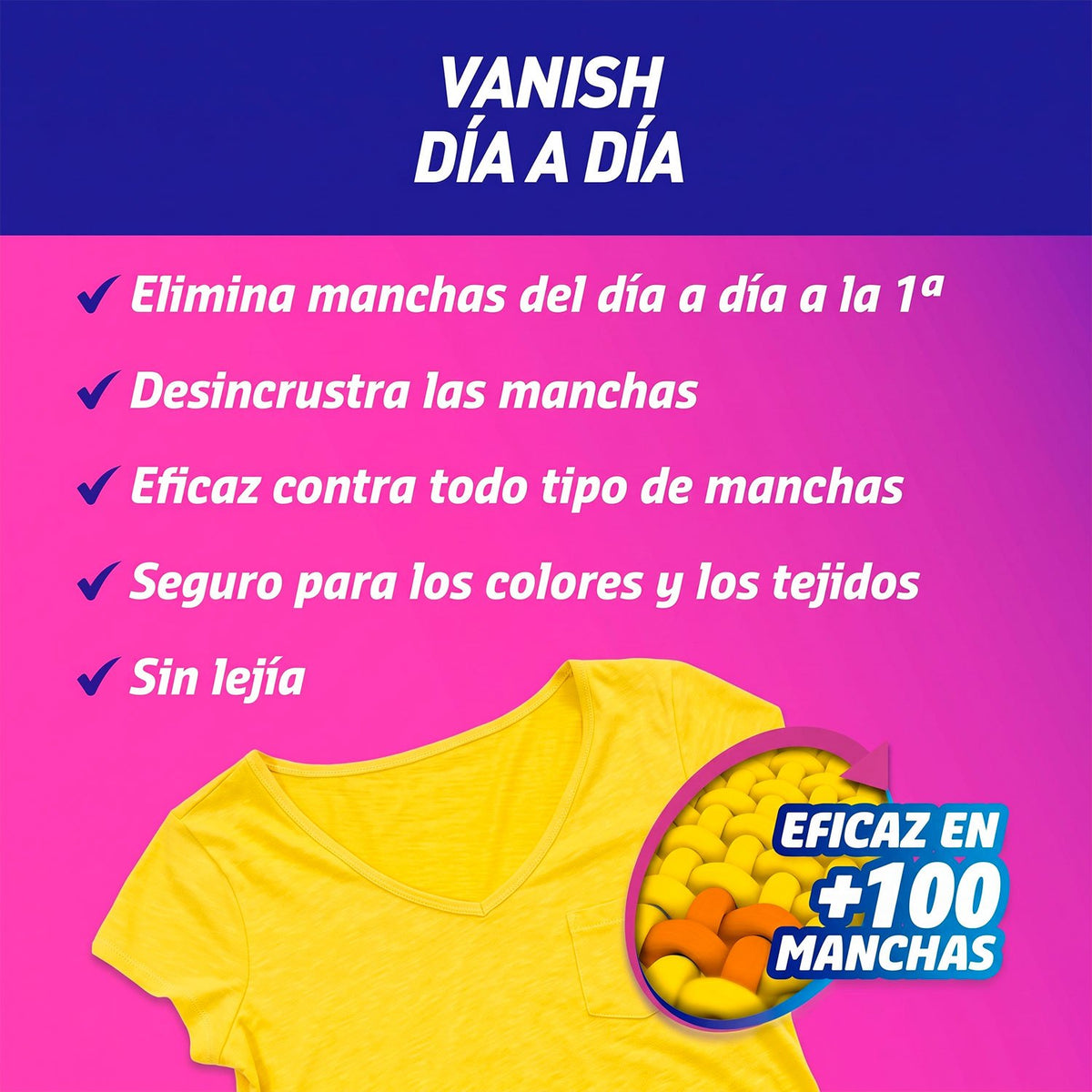 Vanish Oxi Action Spray Quitamanchas para Ropa Blanca y de Color, Fórmula sin Lejía para Manchas del Día a Día, 750 ml
