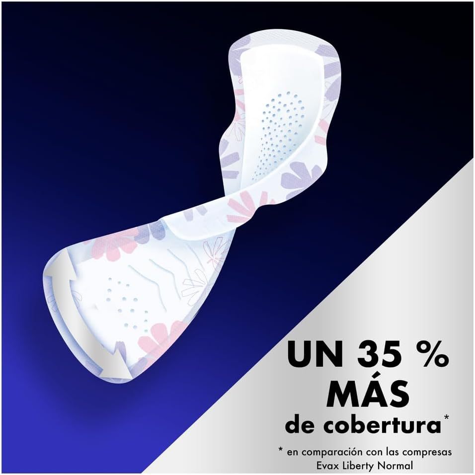 Evax Compresas Mujer Menstruación, Evax Liberty Noche Compresas Con Alas, Se Adapta a tu Cuerpo, Neutraliza el Olor, No Notarás Que Las Llevas, 72 Unidades