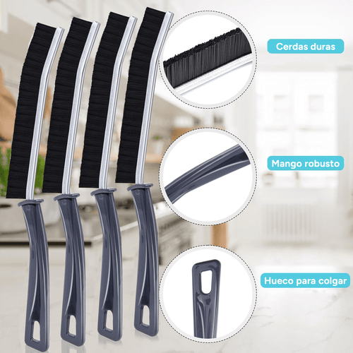 2/4 Cepillo de Limpieza Multiusos para Hendiduras, Cepillo Angular Multifunción con Mango Largo y Cerdas Resistentes, Ideal para Baño, Inodoro, Cocina, Detalles y Esquinas