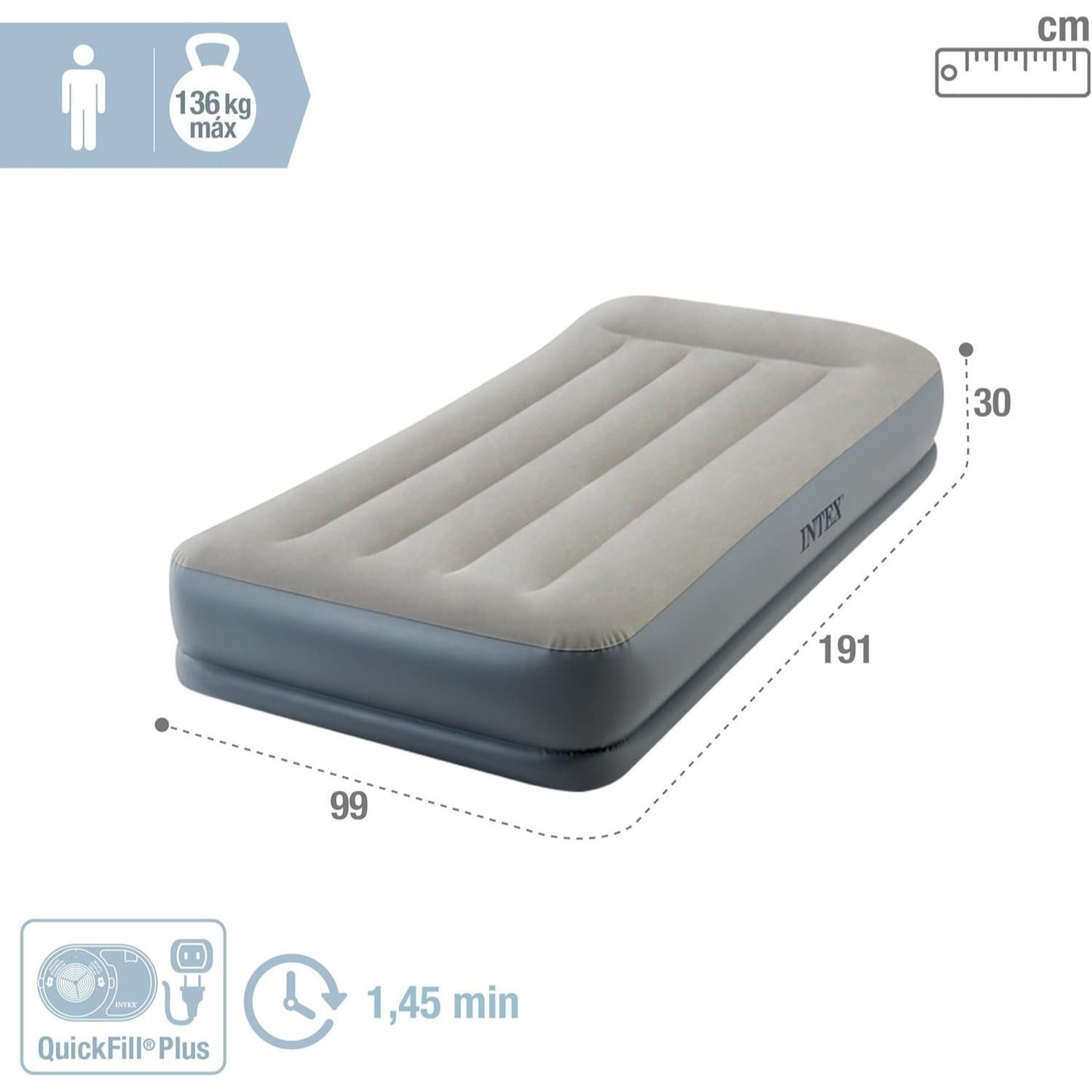 INTEX Colchón Hinchable, Colchon Inflable, Rápido Hinchado, Alta Resistencia con Extra de Firmeza, Comodidad y Durabilidad, Apto para Interior y Exterior, Hecho de Miles de Fibras de Poliéster que no se Estiran ni por el Tiempo ni por el Uso