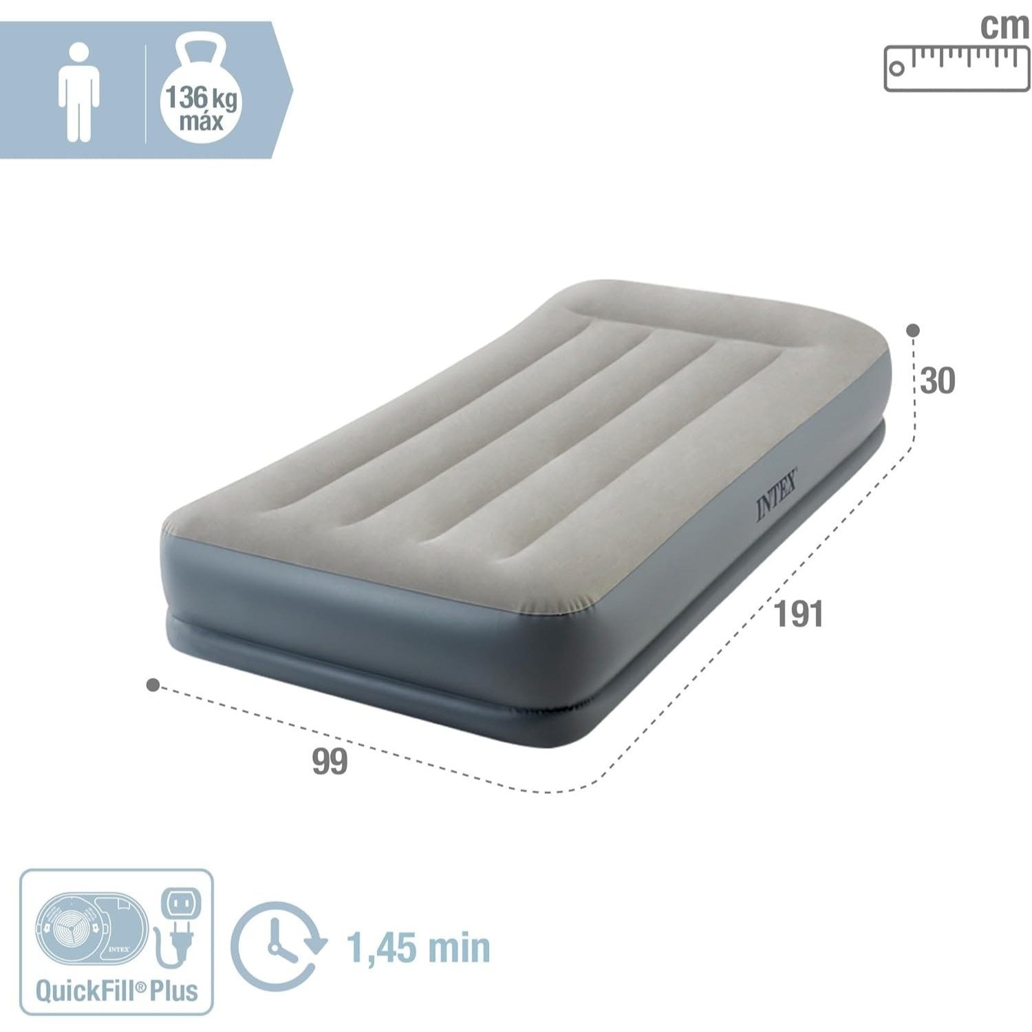 INTEX Colchón Hinchable, Colchon Inflable, Rápido Hinchado, Alta Resistencia con Extra de Firmeza, Comodidad y Durabilidad, Apto para Interior y Exterior, Hecho de Miles de Fibras de Poliéster que no se Estiran ni por el Tiempo ni por el Uso