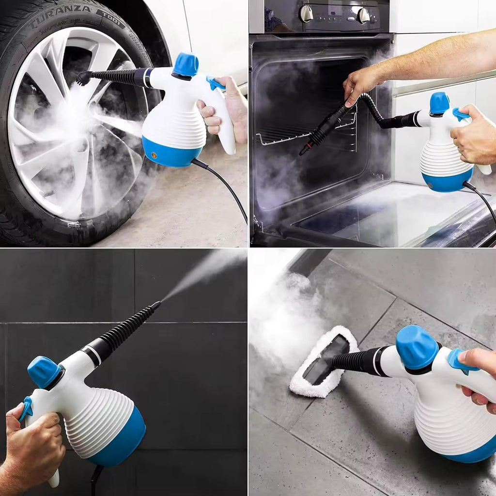 Vaporeta de Limpieza Hogar, Limpieza Vapor, Vaporeta de Mano con 9 Accesorios, Limpia a Vapor todo tipo de Superficies, Ideal para el Hogar y el Coche, Incluye 9 Accesorios, Depósito hasta 350 ml, Ratio de vapor: J 26-32 G/Min, Presión de vapor: 2,6-3