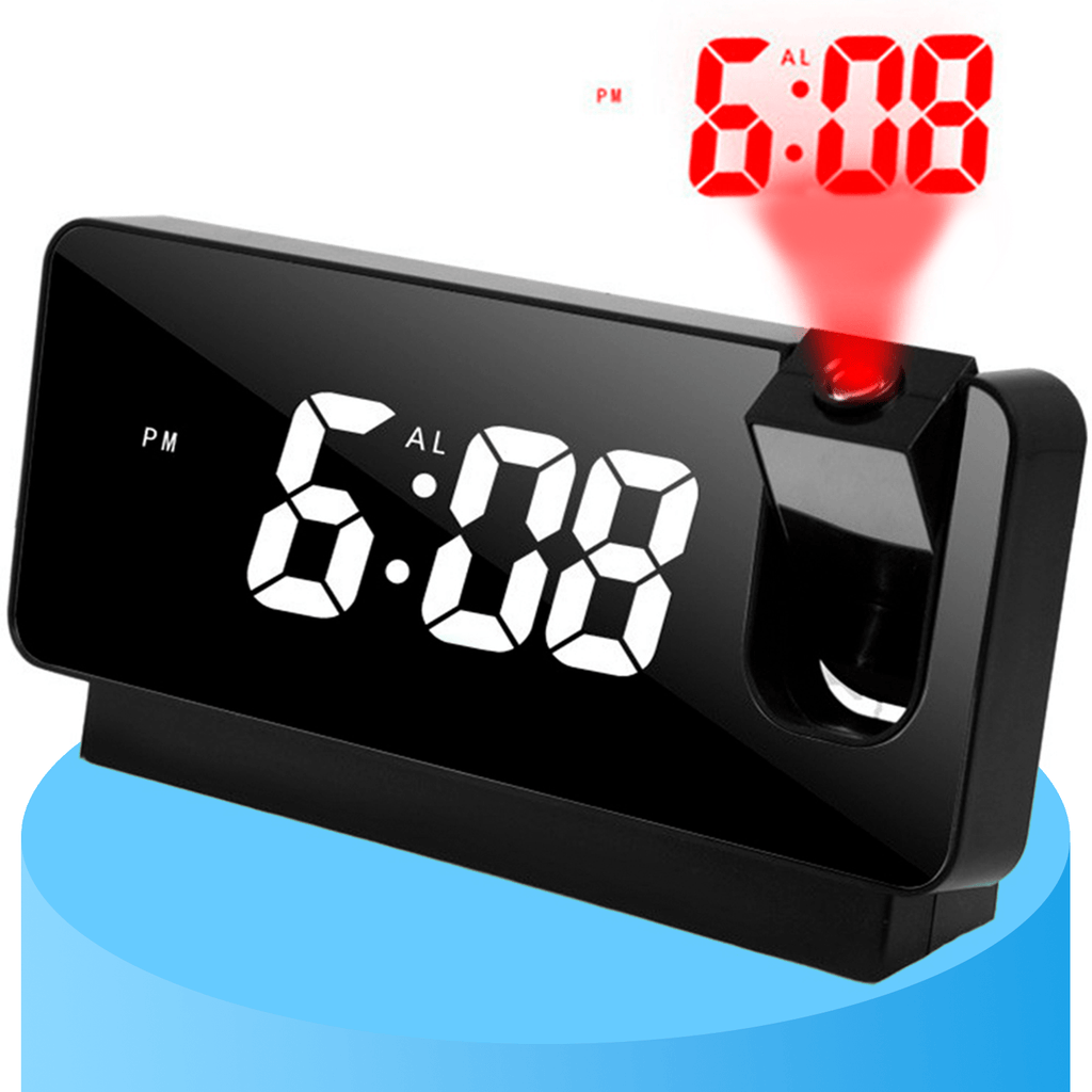 Reloj Despertador Digital con Proyector Ajustable de 180º y 5 metros de Distancia, Funcionamiento Silencioso, Brillo Ajustable, Indicador de Temperatura, Puede Funcionar como Espejo