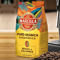 Marcilla Café Grano Puro Arábica Sudamérica Brasil & Colombia, Intensidad y Tostado Medio, Gran Aroma, Dulce, Vibrante y con Notas a Caramelo, Café en Grano Listo para ser Molido, 400g x 2 (800g)